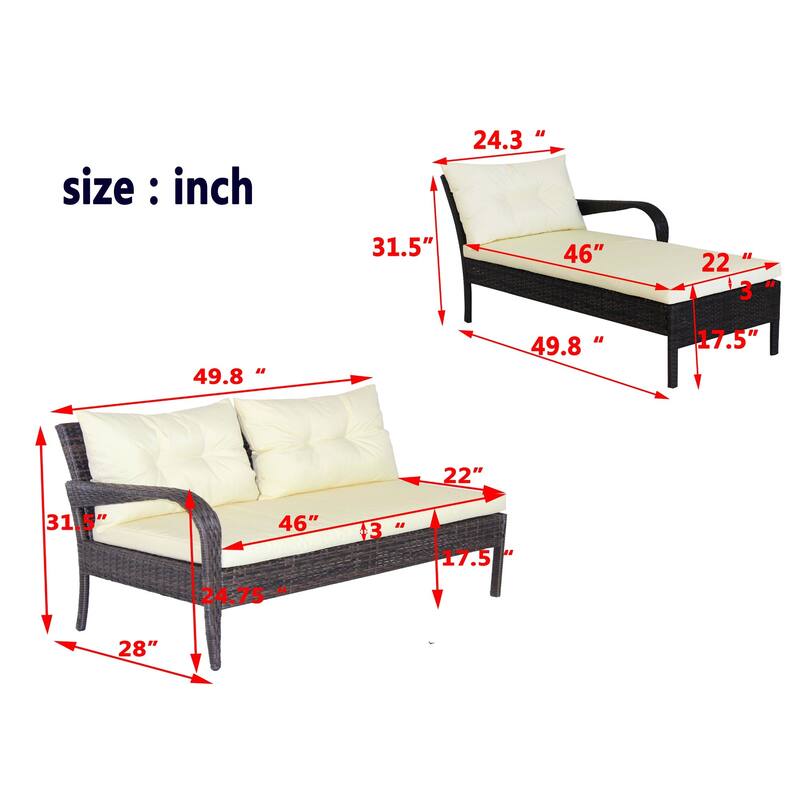 2-Piece Wicker Patio Conversation Set with Beige Cushions