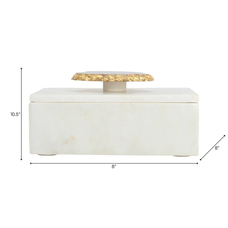 Marble Agate Top Lidded Storage Box - White/Gold - 6" x 4" x 3.25"