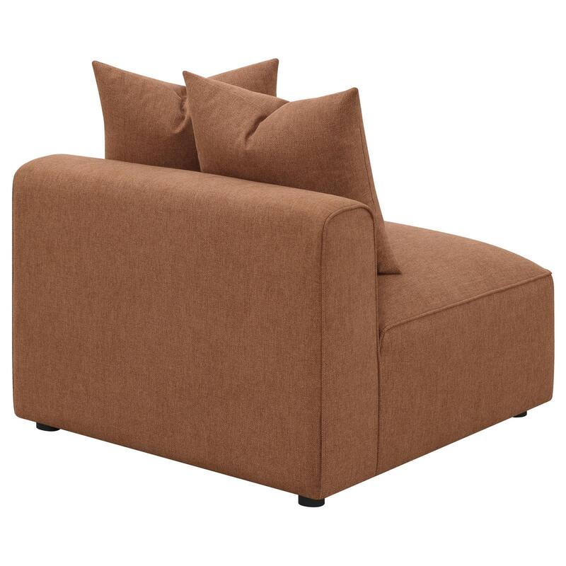 Hani 39 Inch Modular Armless Chair, Polyester, 2 Throw Pillows, Brown