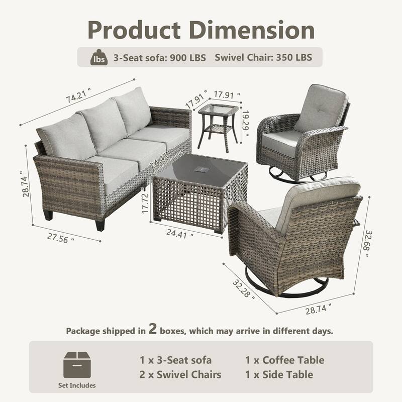 HOOOWOOO 5-piece Outdoor Swivel Chair Set Patio Conversation Set with Solar-powered Table