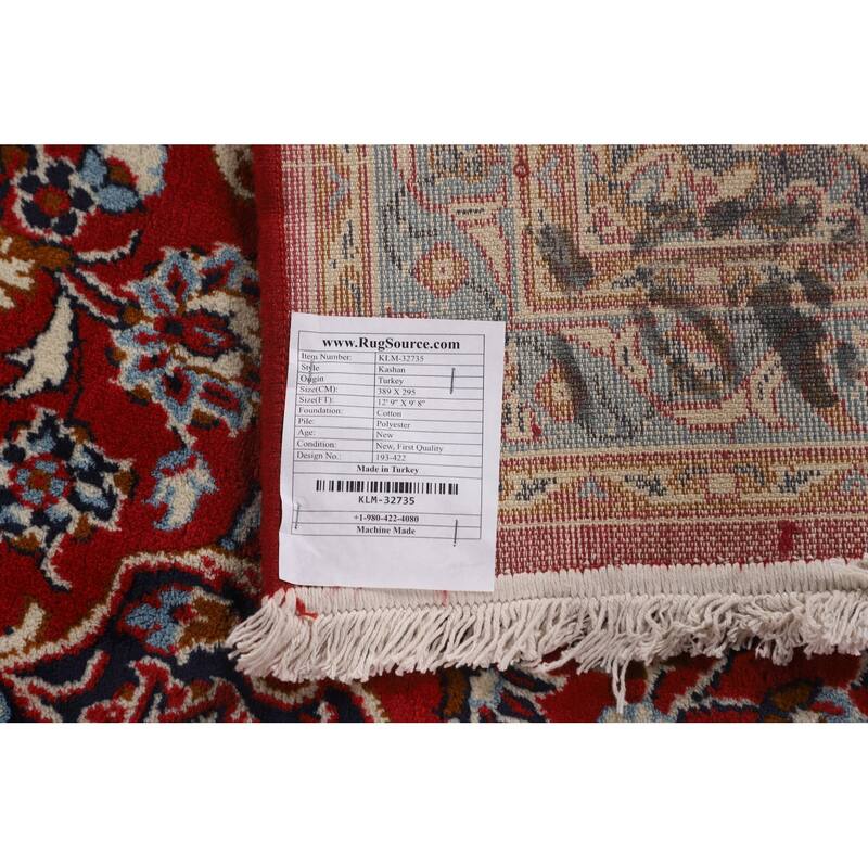 Floral Kashan Turkish Area Rug Machine Made Living Room Red Carpet - 9'8" x 12'9"