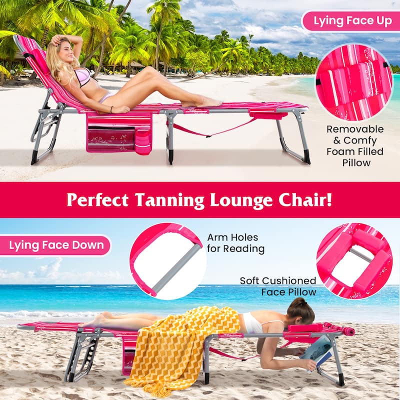 Gymax Outdoor Folding Chaise 5-Position Lounge Chair w/ Face Hole &