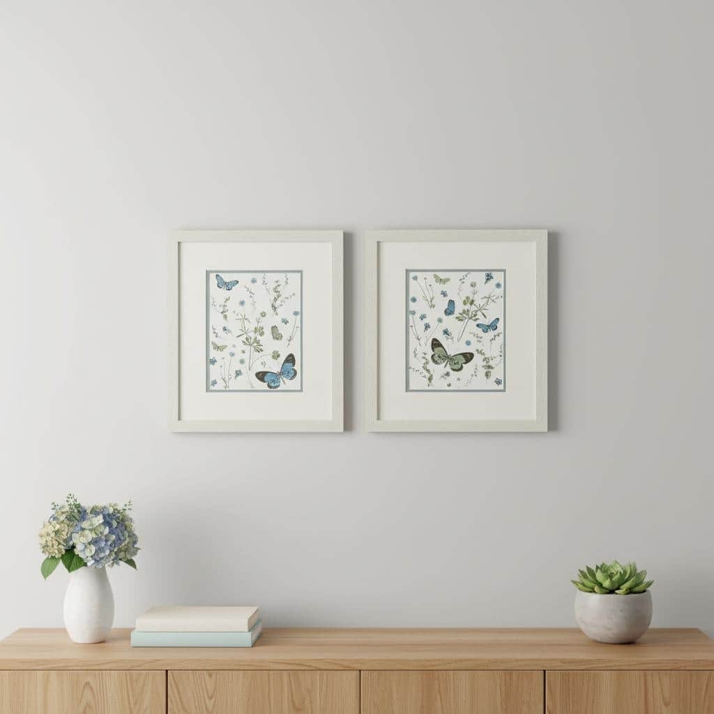 HomeRoots Set Of Two Botanical Page Distressed White Framed Wall Art
