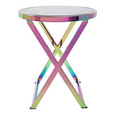 Aurelle Home Modern Raindbow Holographic Glass Top Accent Table