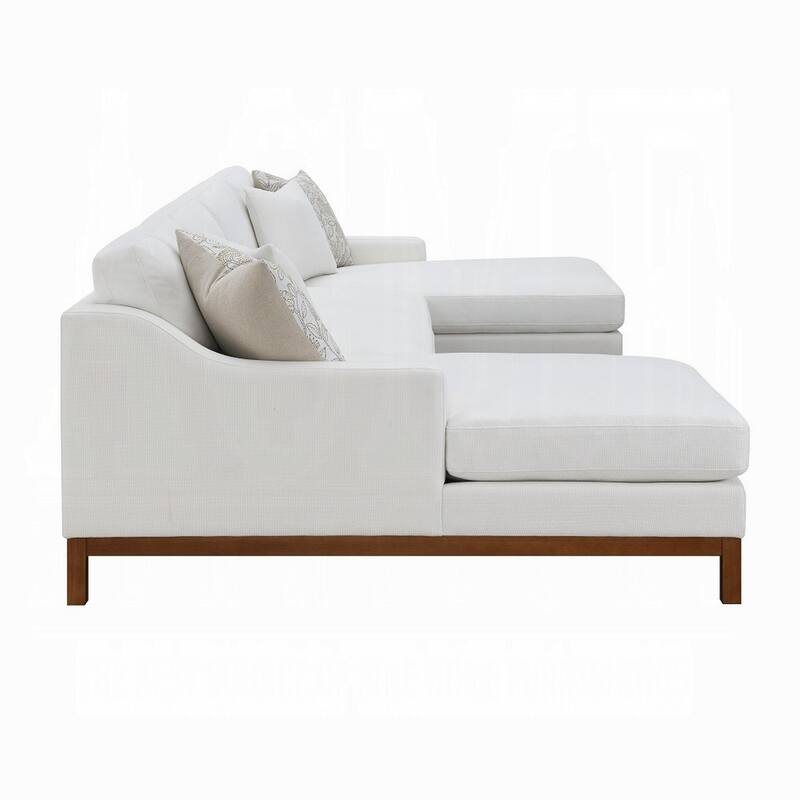 Liant U Shape Sectional Sofa, 4 Toss Pillows, Ivory Chenille, 127 Inch