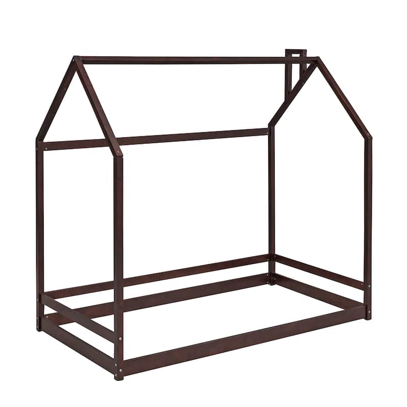 Twin/Full Size Wooden House Bed for Kids, Semi-Enclosed Playhouse Design with Roof, Perfect for Bedroom Fun and Sleep