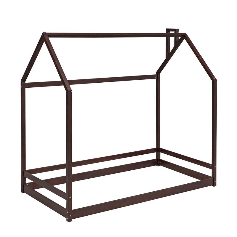 Twin House Bed with Roof - Sturdy Pine Frame for Kids Play and Sleep