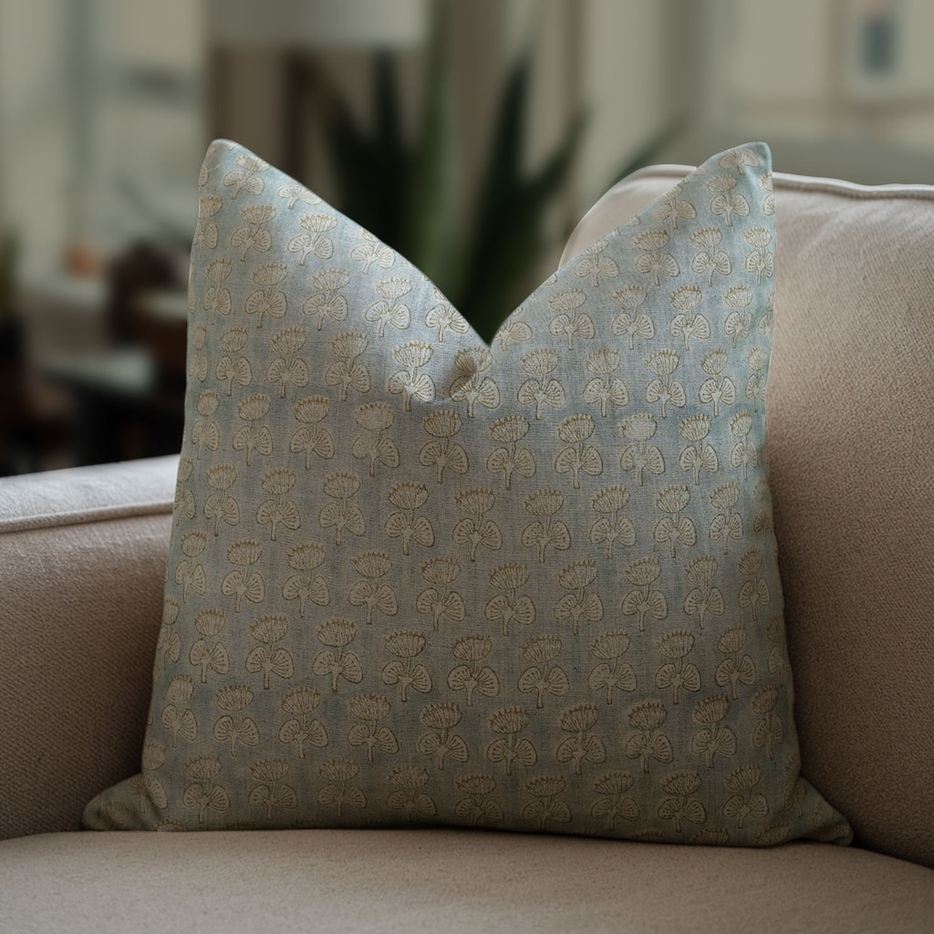 Fabdivine Handmade Floral Block Print Linen Pillow Cover Boho Home Décor, Damru