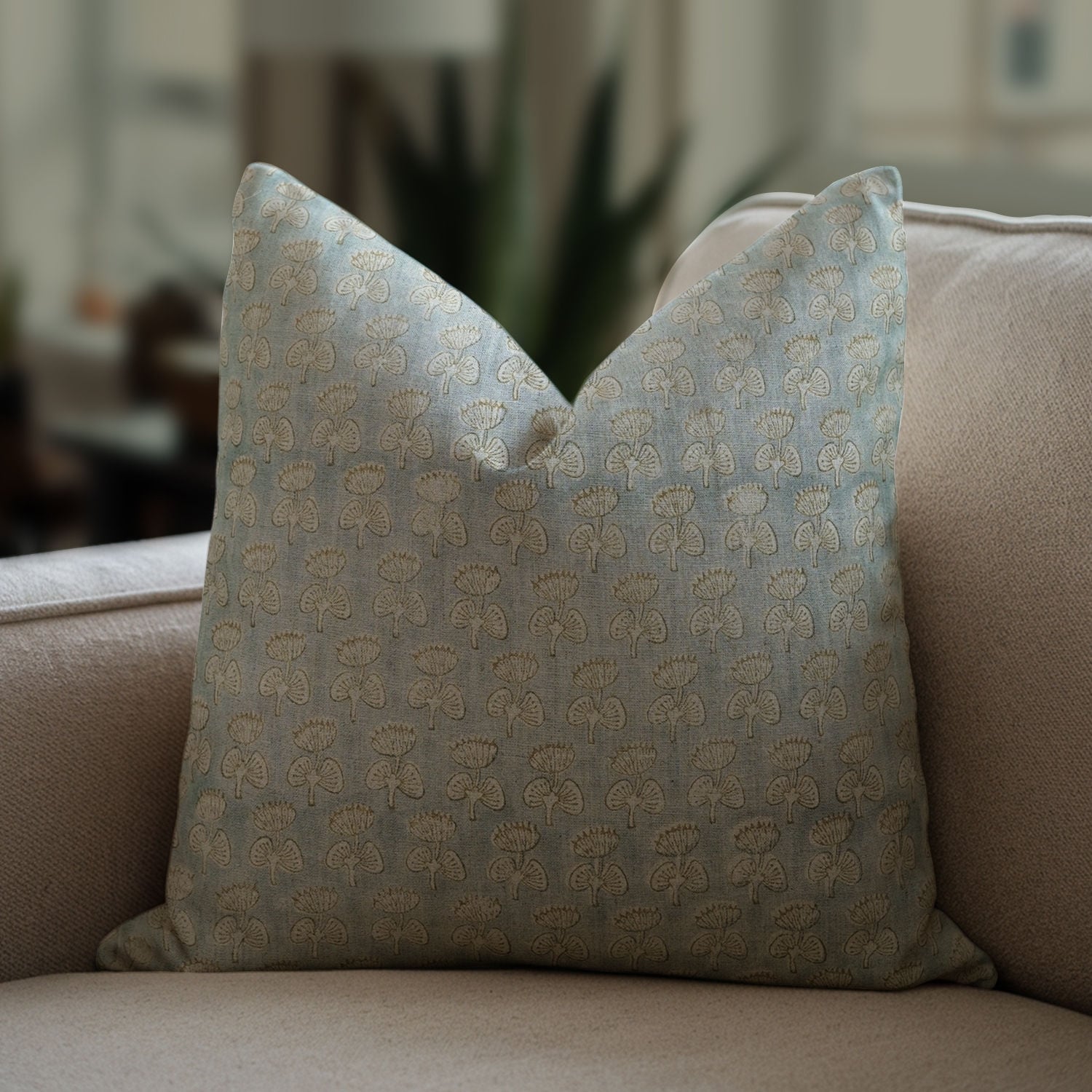 Fabdivine Handmade Floral Block Print Linen Pillow Cover Boho Home Décor, Damru
