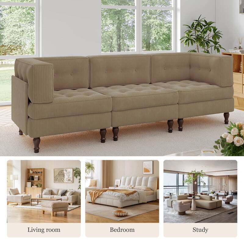 98"W Modular Upholstered Corduroy Sectional Sofa for Living Room