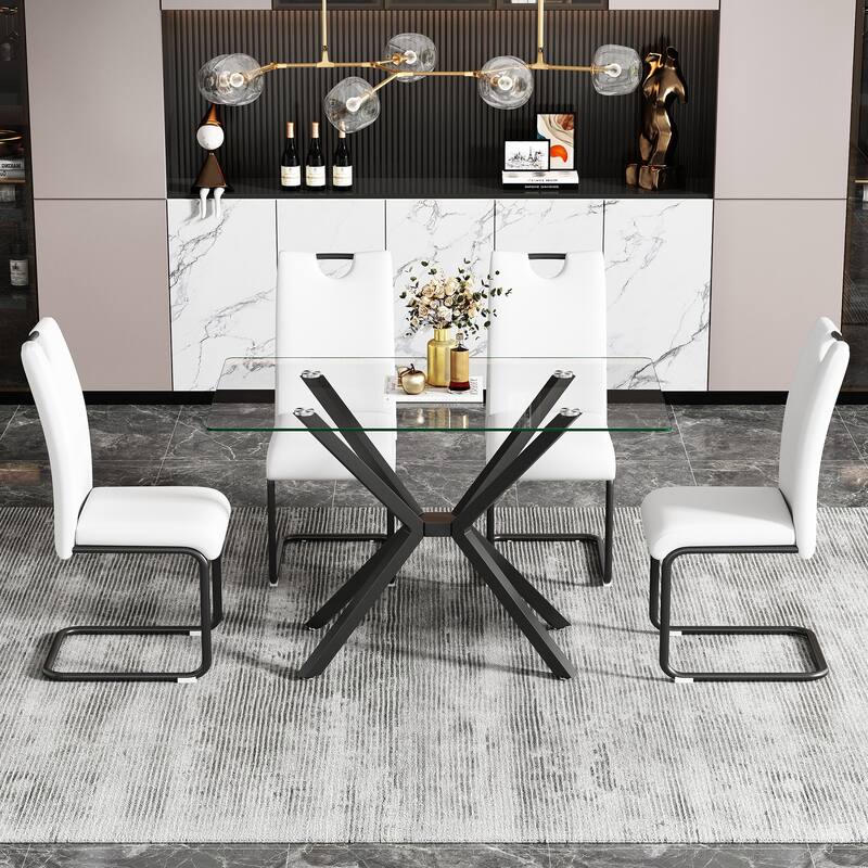 47.24" Rectangular Clear Tempered Glass Dining Table,Stylish Design with Metal Legs, Kitchen Table for Dining Room