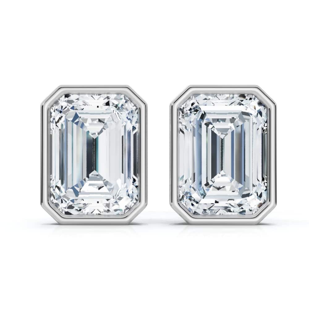 Bliss Diamond 2Ct TW Emerald Cut Bezel Diamond Studs Gold Lab Grown Earrings