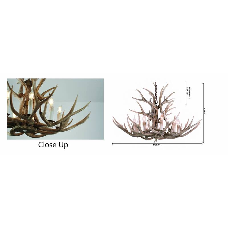 9-Light D39.4" Polyresin Antler Horn Chandelier