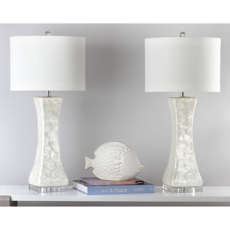SAFAVIEH Lighting 30.5-inch White Shelley Concave Table Lamp (Set of 2).
