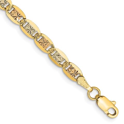 14k Tri-color Gold 3.8mm Pav Valentino Chain Bracelet, 7"