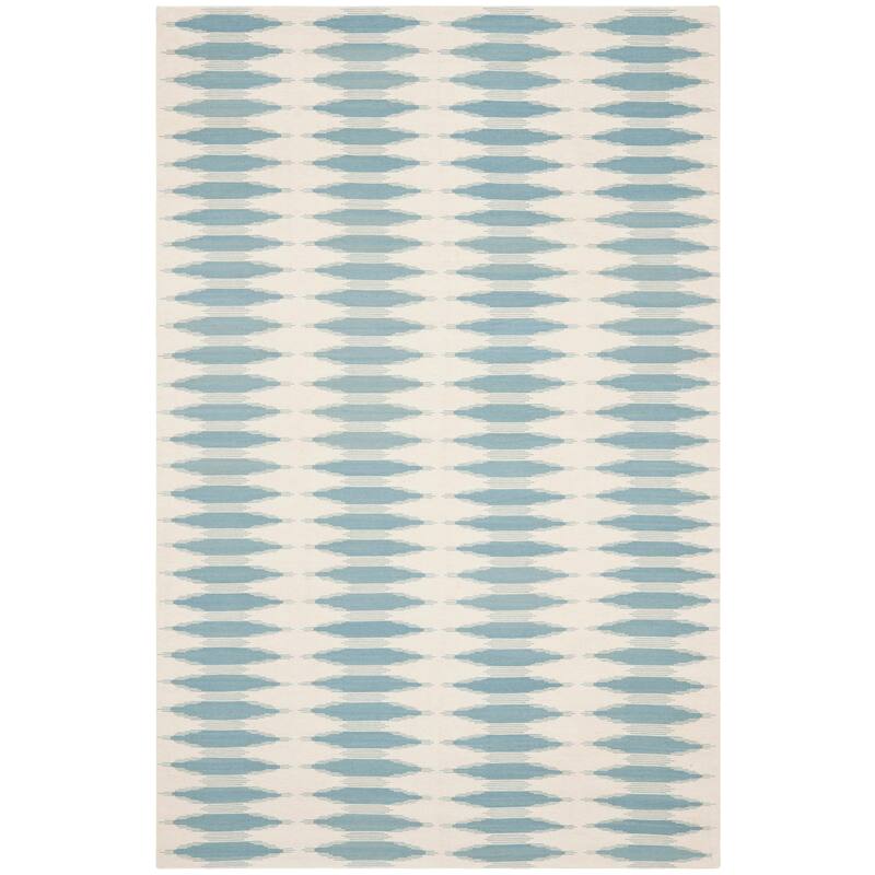 SAFAVIEH Handmade Kilim Flatweave Reut Casual Tribal Wool Rug with Fringe - 6' x 9' - Ivory/Blue - Rectangle