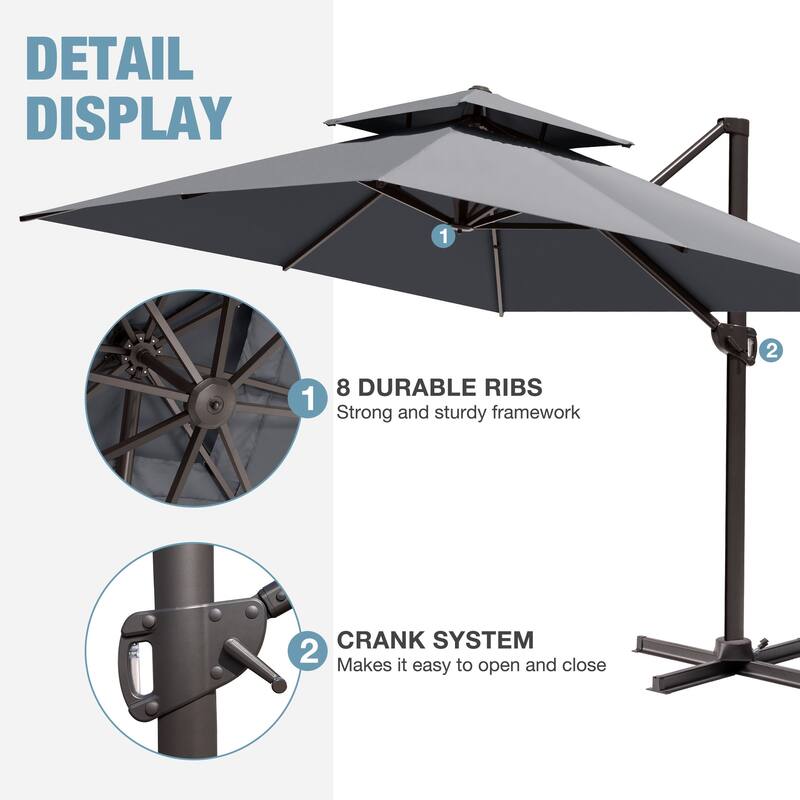 VredHom 10x13FT Outdoor Patio Offset Umbrella 360 Degree Rotation without Base