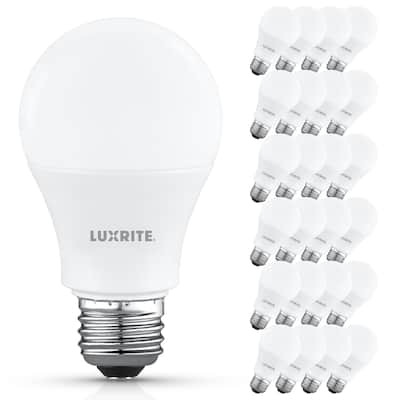 Luxrite A19 LED Light Bulb 9.5W=75W 3500K 1100LM Non-Dimmable E26 Base Damp Rated ETL Listed 24-Pack - Natural White 3500K