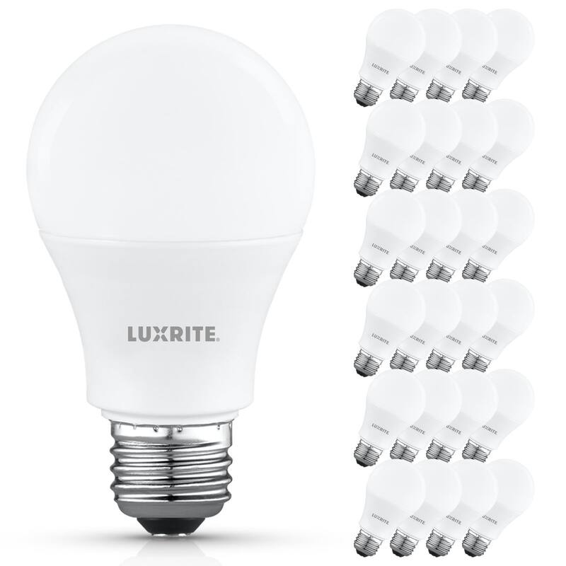 Luxrite A19 LED Light Bulb 8W=60W Non-Dimmable 5000K 800LM E26 Base Damp Rated ETL Listed 24 Pack - Bright White 5000K - Bright White 5000K
