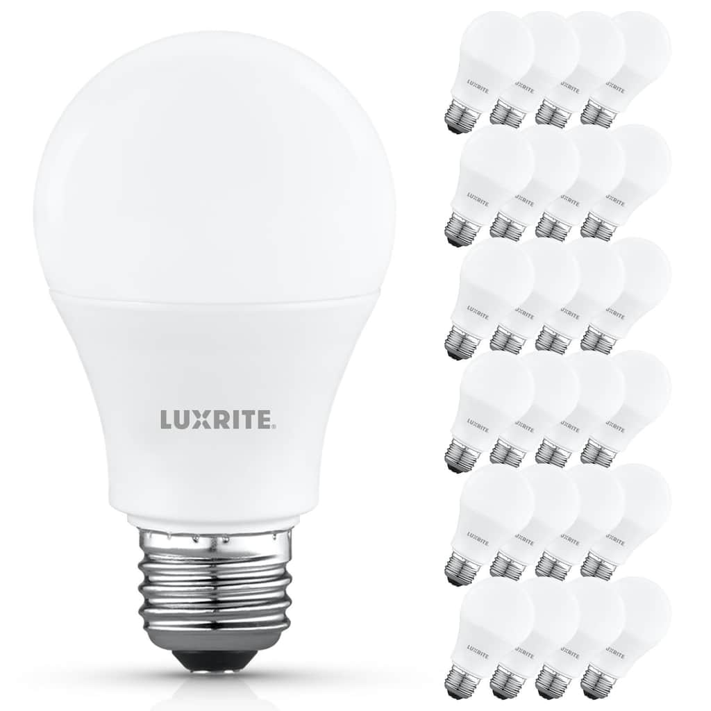 Luxrite A19 LED Light Bulb 9.5W=75W 4000K 1100LM Non-Dimmable E26 Base Damp Rated ETL Listed 24-Pack - Cool White 4000K