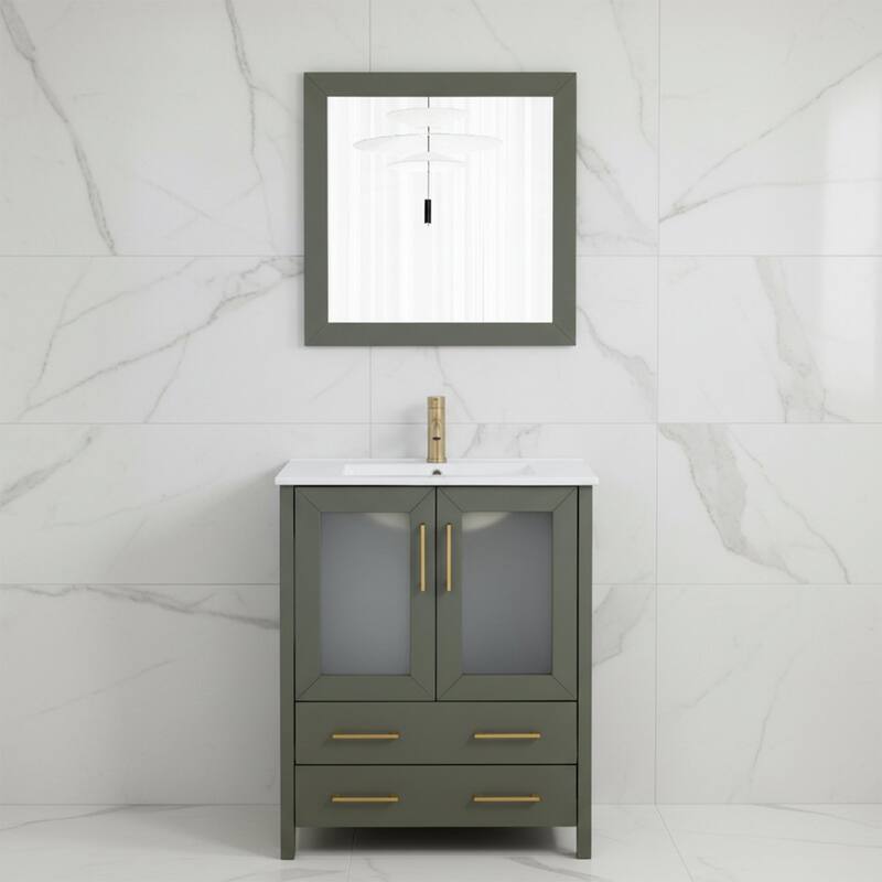 Vanity Art 30-in. Single-sink Bathroom Vanity w/ Wall Mirror - 29.1 W x 18.1 D x 35.8 H - Vintage Green