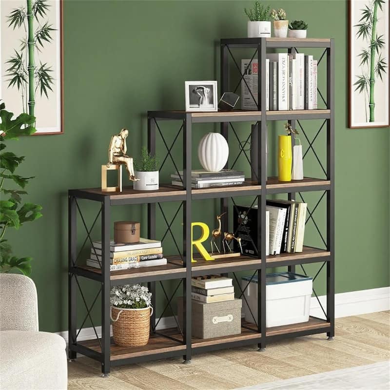 Vintage Industrial 9-Cube Ladder Bookcase