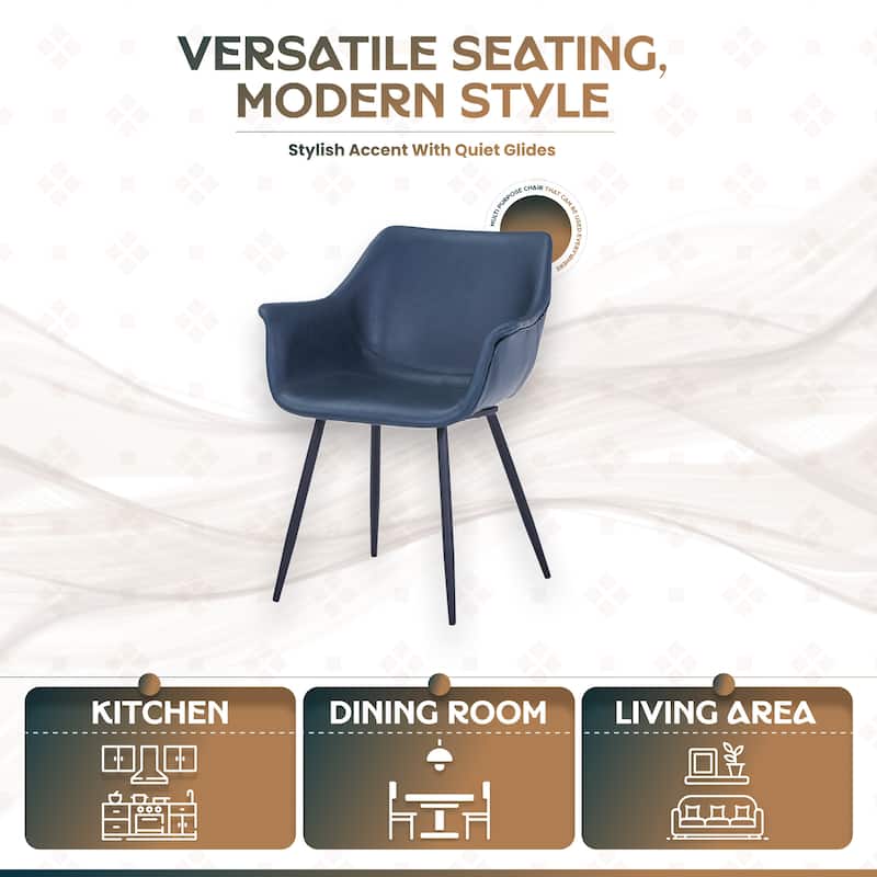 Markley Mid-Century Modern Vegan Leather Dining Chair - Waterproof Kitchen Side Chair with Matte Black Metal Legs