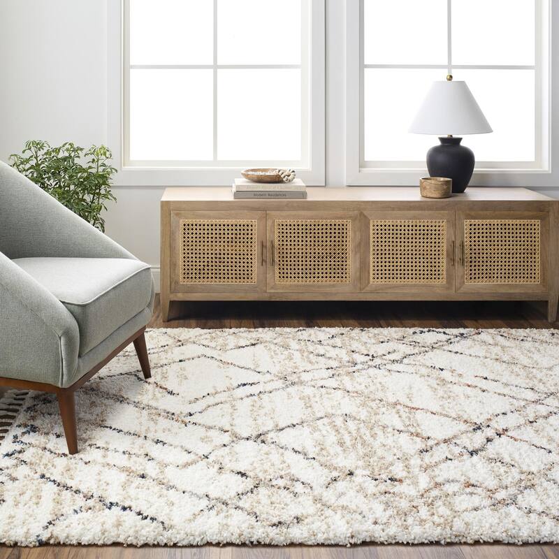 Keeton Global Abstract Area Rug - 9' 2" x 12' - White/Beige