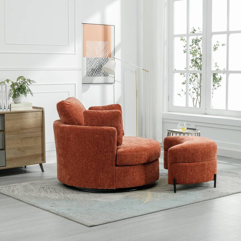 42.2"W Swivel Accent Barrel Chair with Half Crescent Moon Storage Bench