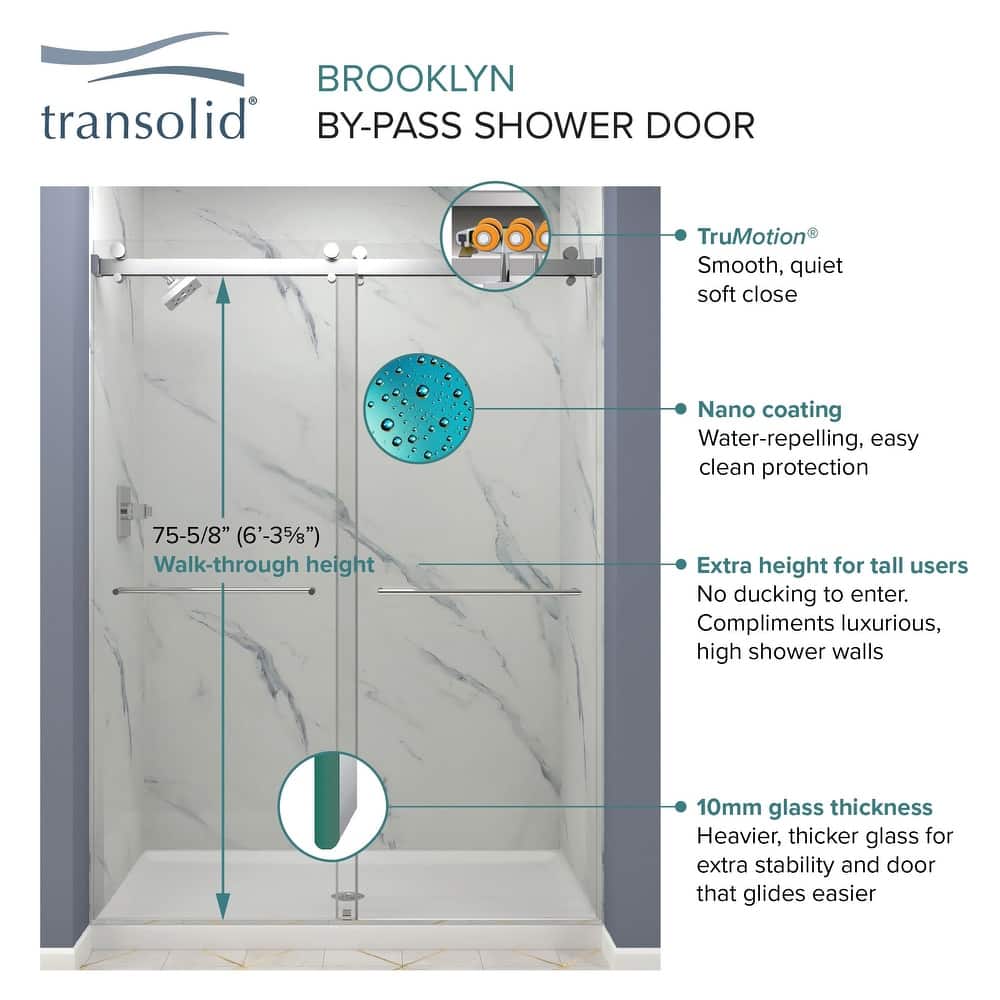 Brooklyn 60 in. W x 80 in. H Double Sliding Frameless Shower Door with Low Iron Glass - 58-60-in W x 80-in H