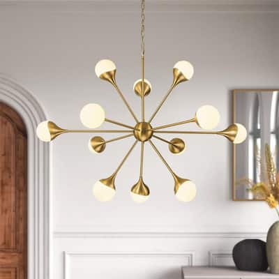12-Light Brushed Brass Sputnik Sphere Chandelier