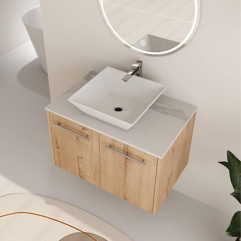 ARTCHIRLY 24"/30" Bathroom Vanity with Sink, Floating Bathroom Vanity with 2 Soft Close Doors - 30''W - Imitative Oak-101