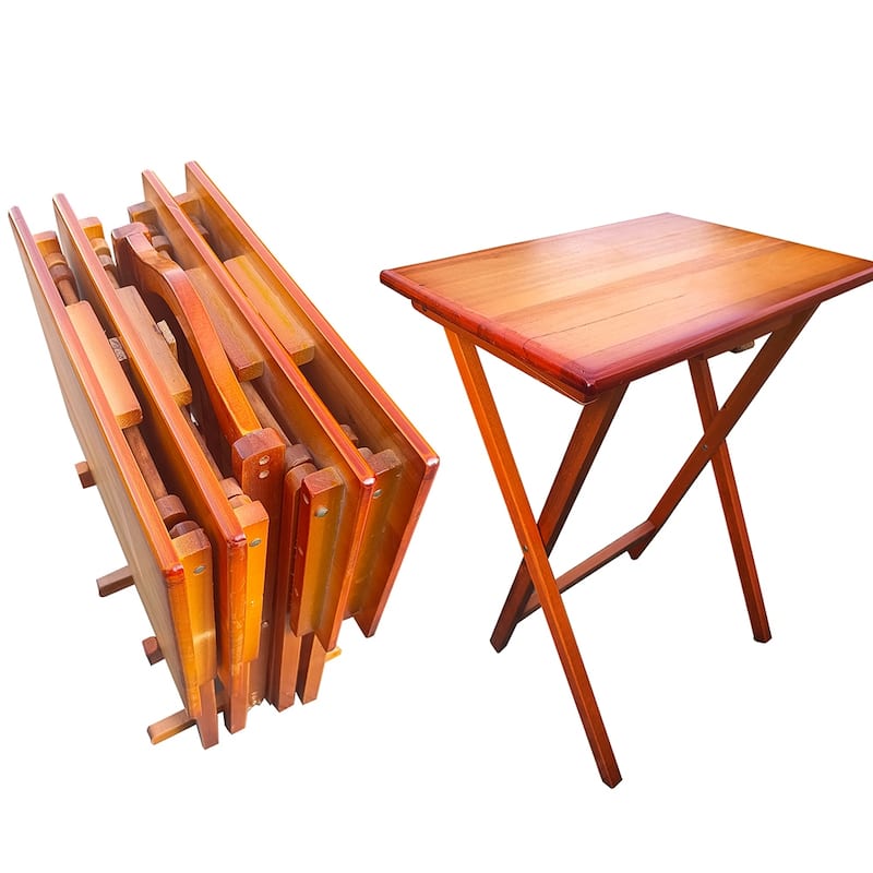 Folding Table Set of 4, Rustic Farmhouse TV Dinner Tray, Side Table, Indoor/Ourdoor - 18.89"W x 14.17"D x 25.6"H