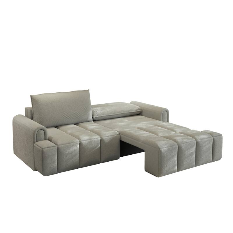 90.2" Sleeper Sofa with Pull-Out Bed, 3-in-1 Convertible Sofa Bed, Large Teddy Loveseat with Adjustable Backrest & Storage Seats