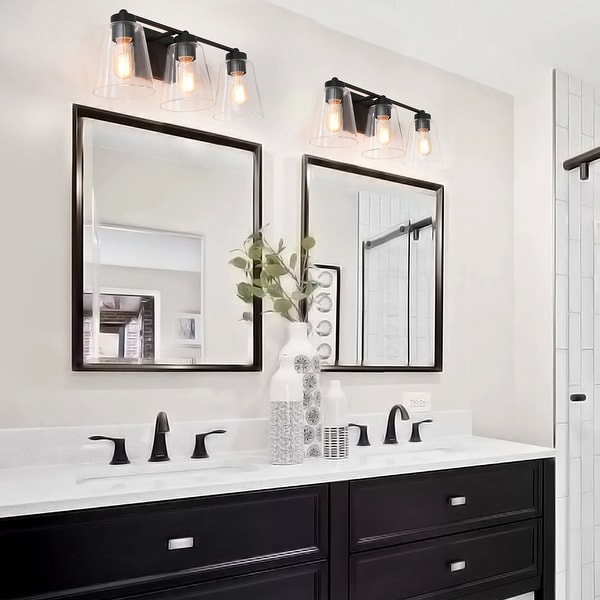 Cionar Modern Farmhouse Black 2 3 4 Light Linear Bathroom Vanity Lights Cylinder Glass Wall Sconces Dimmable On Sale Bed Bath Beyond 34198182