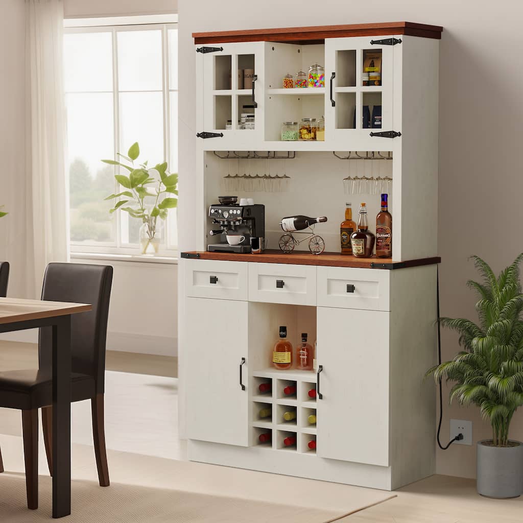 Moasis 72'' Kitchen Storage Cabinet Pantry Cupboard with Charging Station and 3 Drawers