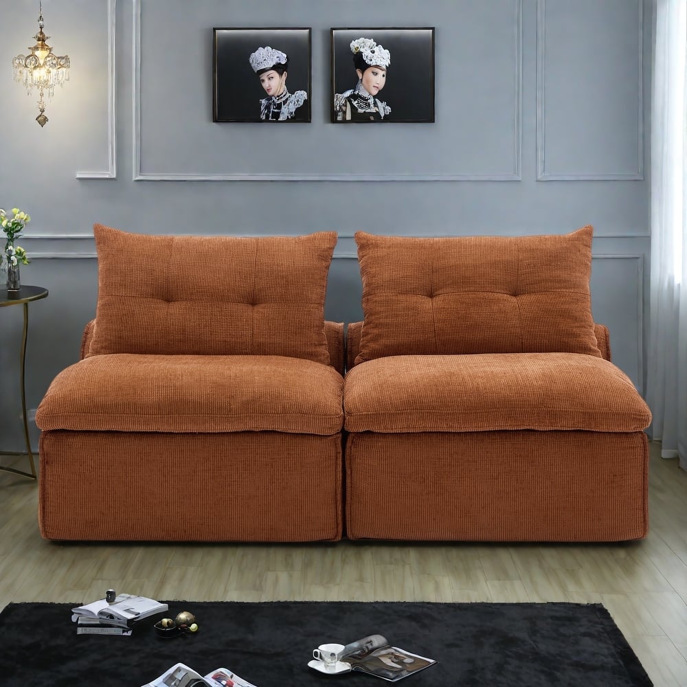 66" Upholstered 2-Seater Sofa with Neck and Waist Pillows, Modular Design for Small Spaces