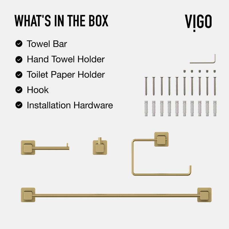 VIGO Meridian 4-Piece Bathroom Hardware Accessory Set with 24 in. Towel Bar, Toilet Paper Holder, Hand Towel Holder, Hook