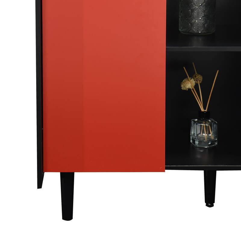Modern Sideboard Buffet Cabinet with 2 Drawers and 2 Open Storage Compartment