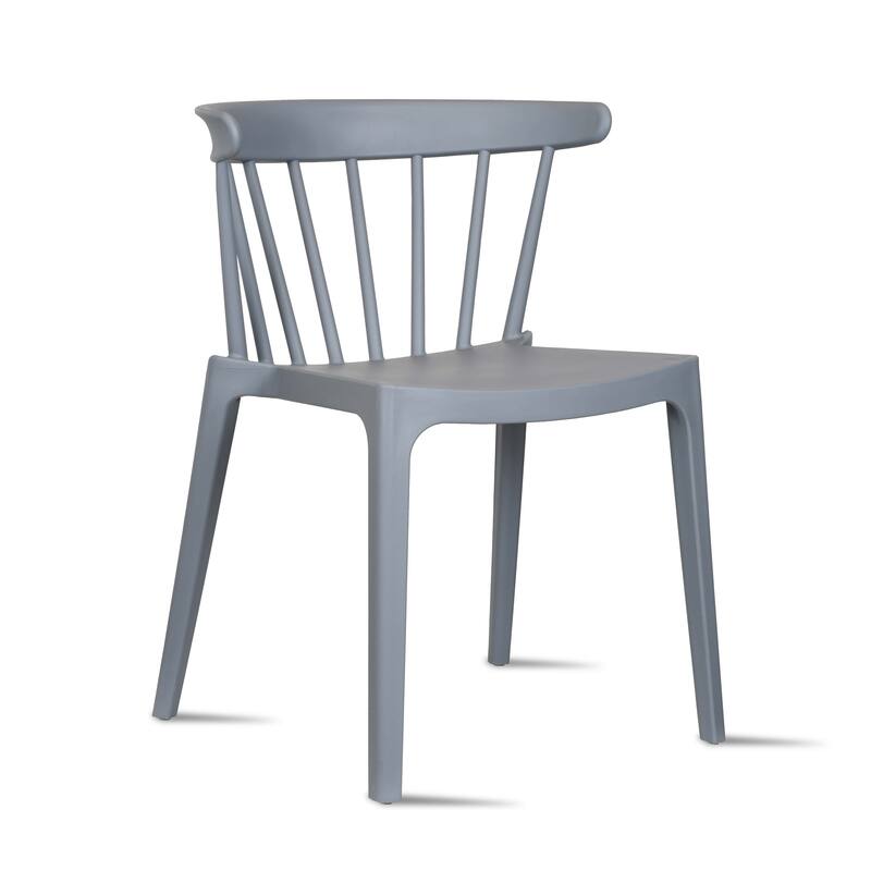 Set of 2 Stackable Modern Plastic Low Back Windsor Dining Chairs With Spindle Back For Kitchen Indoor Outdoor Patio Office