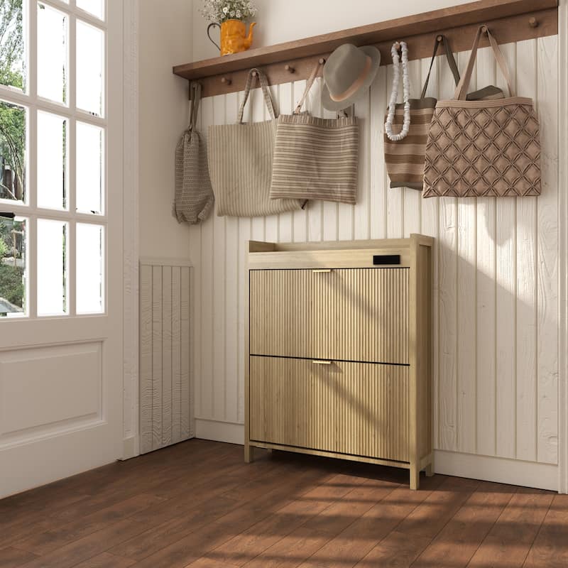 Acroma Shoe Storage Cabinet with 2 Flip Drawers Wood - 2-Tier