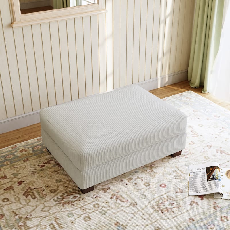Modern Corduroy Fabric Oversized Accent Ottoman - Sea Salt Grey