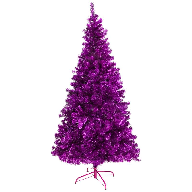 Artificial Tinsel Christmas Tree - 7' - Purple - Unlit - 7 Foot