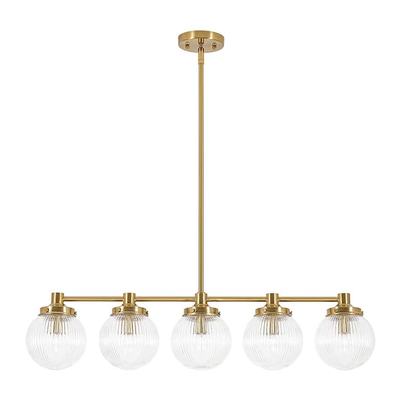 Mid-century 5-Light Striped Glass Linear Dining Chandelier - 34.3 in