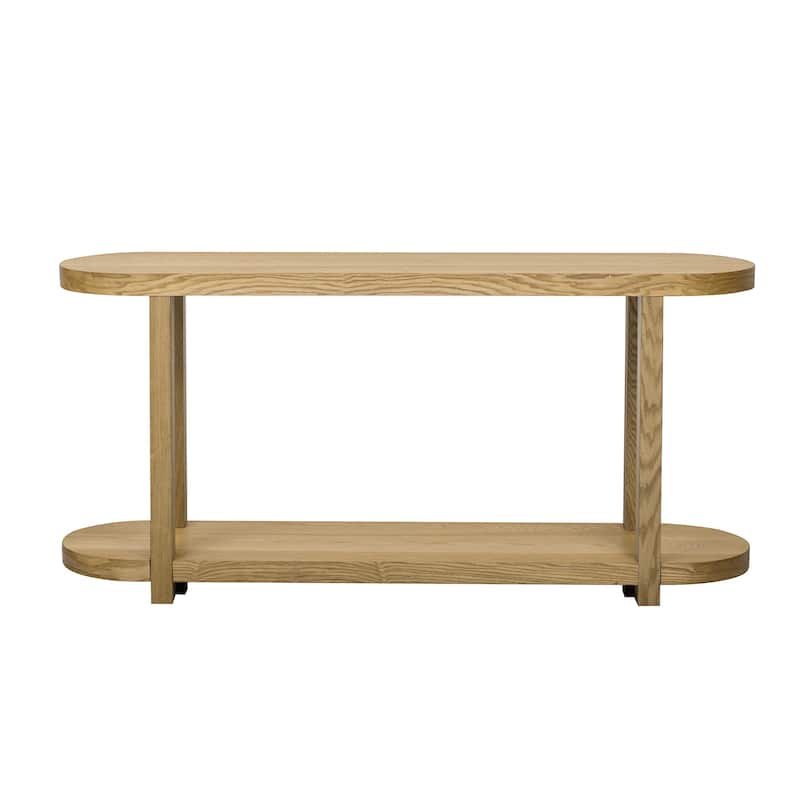2 Layer Entryway Table Oval Console Tables with Open Storage Shelf