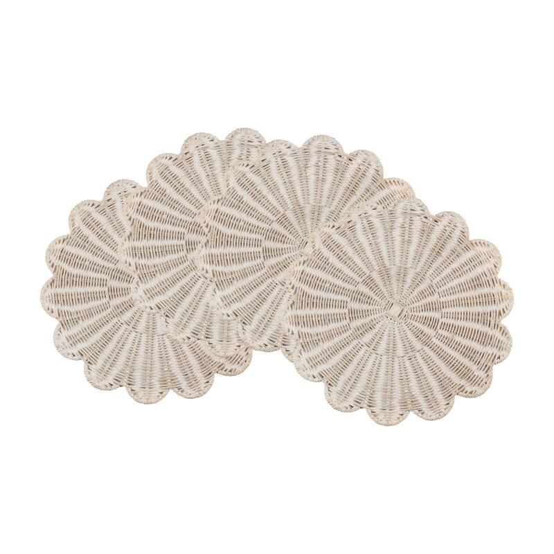 Rattan Placemats (Set of 4) - Handwoven Scalloped Design for Dining & Entertaining, 15"