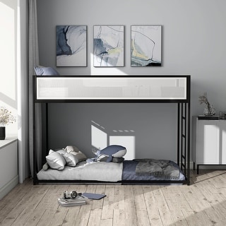 Furniture of America Jackson Modern Black Metal Twin over Twin Low Profile Bunk Bed with Reversible Ladder