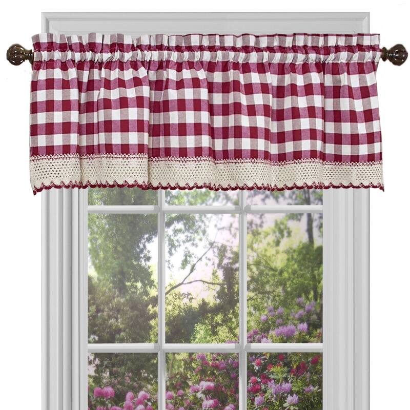 Sweet Home Collection Buffalo Check Burgundy Plaid Gingham Window Curtains - Panel & Valance