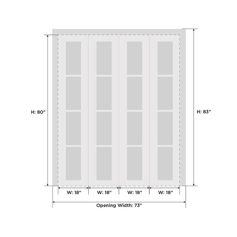 SartoDoors Quadro 4055 | Closet Door Bi-fold Door | Solid Wood w/ Glass | Hardware Set | 72x80, White Silk