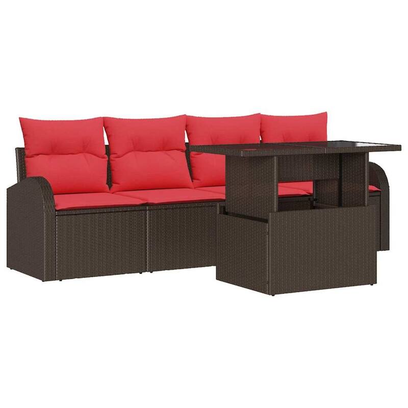 vidaXL 5 Garden Sofa Set with Cushions Black/Brown/Grey Poly Rattan - 92.1 x 24.4 x 27.2